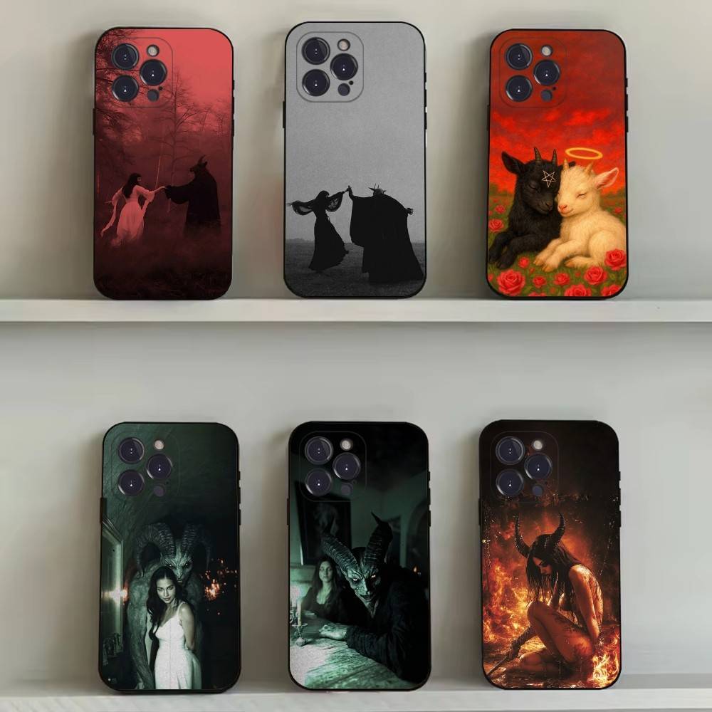 Gothic S-Satan Witch Phone Case For iPhone 16,15,14,13,12,11,Pro,Max,Plus,X,XS,SE4,E,Mini,Soft Black Case