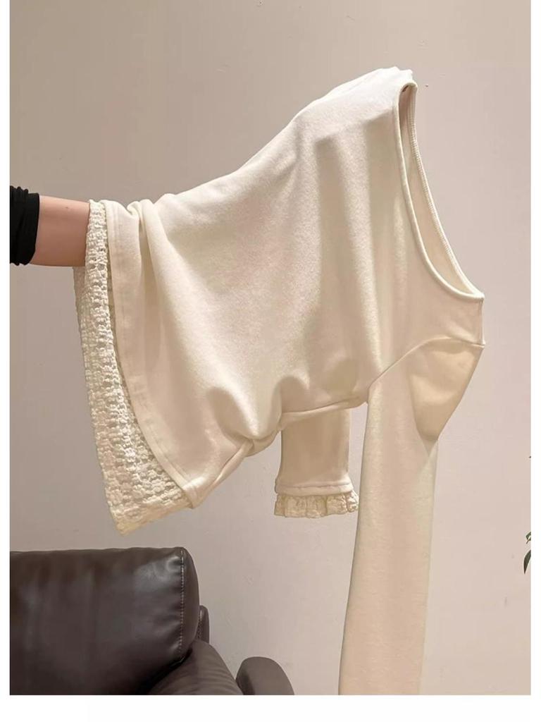 Sweet Apricot Ruched Waist Ruffle Long Sleeve Knit Top