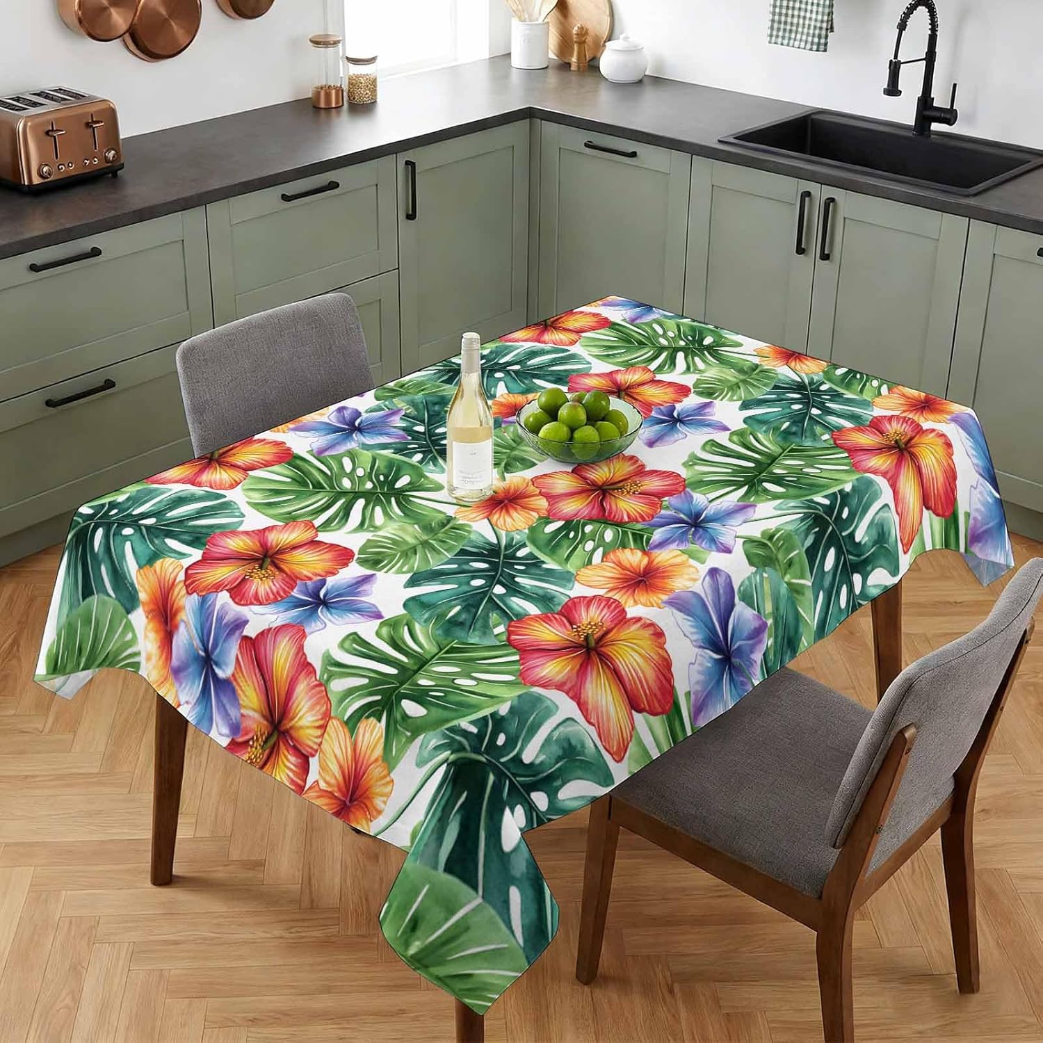 Zomer Tropische Palmbladeren Bloemen Print Tafelkleed voor Tafel Decoratie Waterverf Boerderij Planten Keukentafelkleed Feest Decoratie 100x160cm