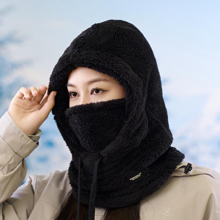 Autumn and Winter Hat Women's Plush Hat Outdoor Windproof Cycling Hat Scarf Integrated Ear Protection Warm Hat