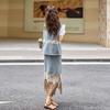 Denim skirt set, summer new fashion temperament vest skirt wear three-piece set