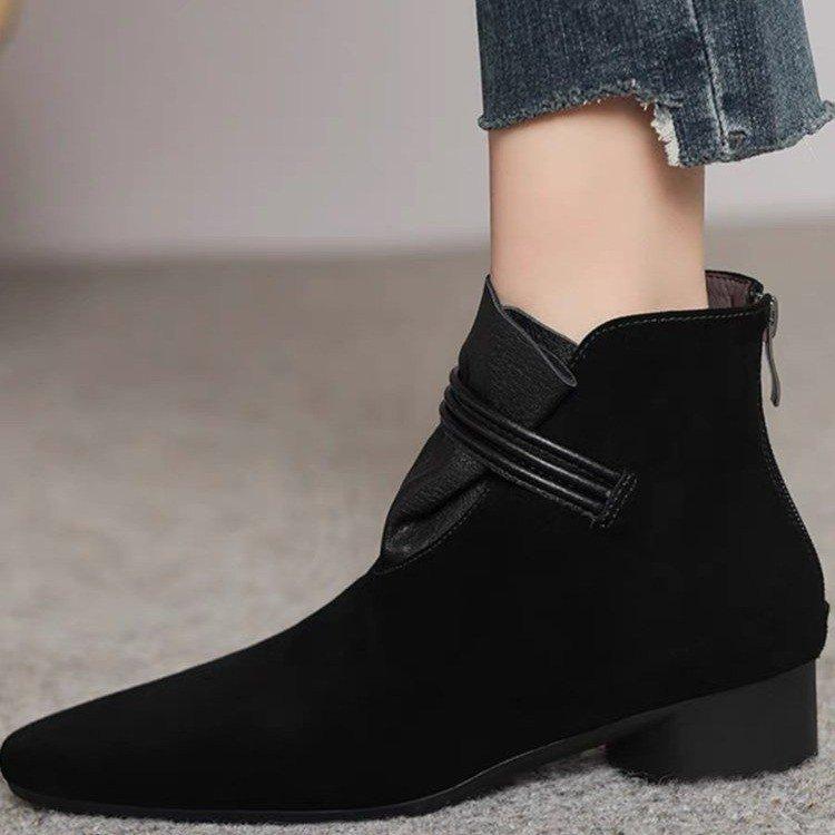 Fashion Women's suede pointed fur boots parka shoes low heel back zipper outdoor warm casual fashion winter new style