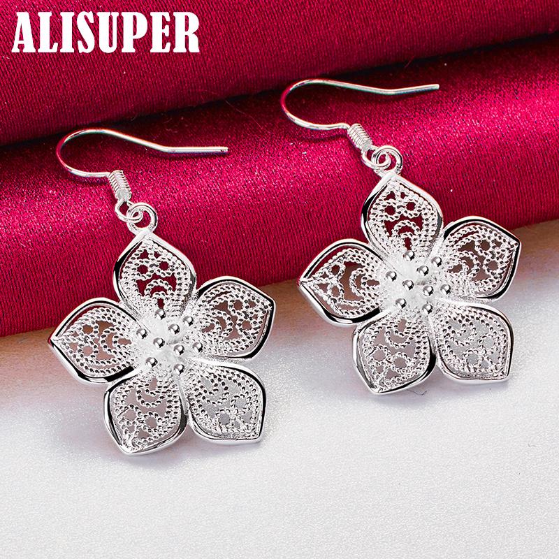 925 Sterling Silver Flower Star Drop Earrings Jewelry