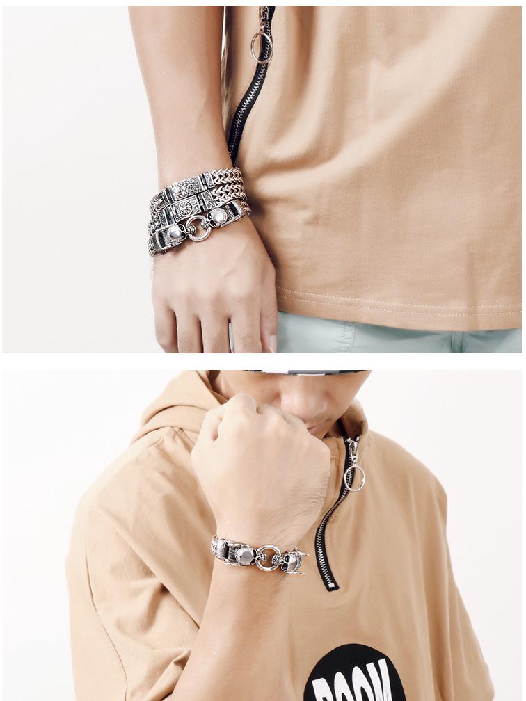 Men's Retro Punk Bracelet: Square Fish Scale Titanium Steel with Skull Pattern