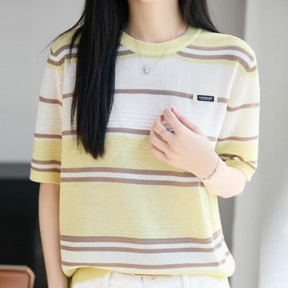 Navava Women Color Block Round Neck Short Sleeve Knit Nk3679