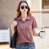 Summer Women's T-shirt POLO Collar Striped Lapel Comfortable Casual Short Sleeve T-shirt