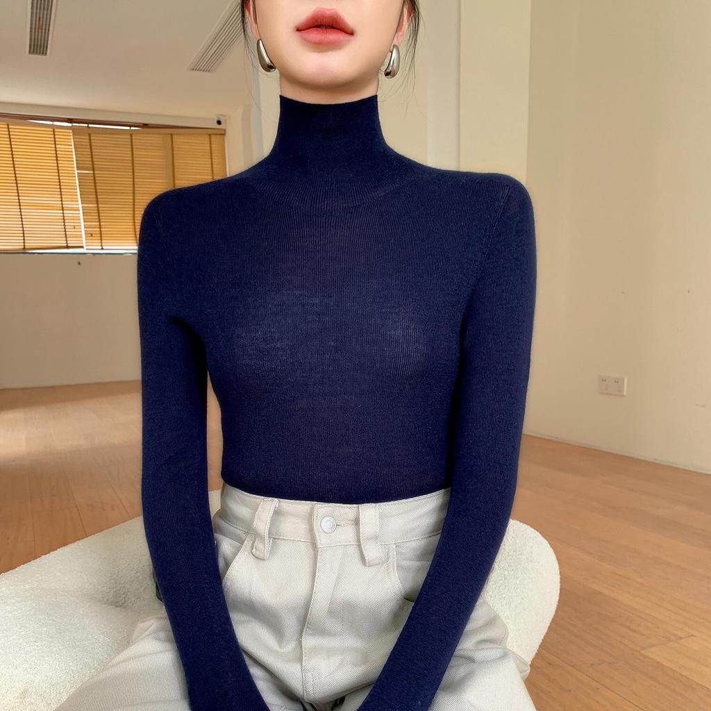 Yantze Yarn Women's High-Neck Pure Wool Sweater - Slim Fit Seamless Knitwear for Spring and Autumn