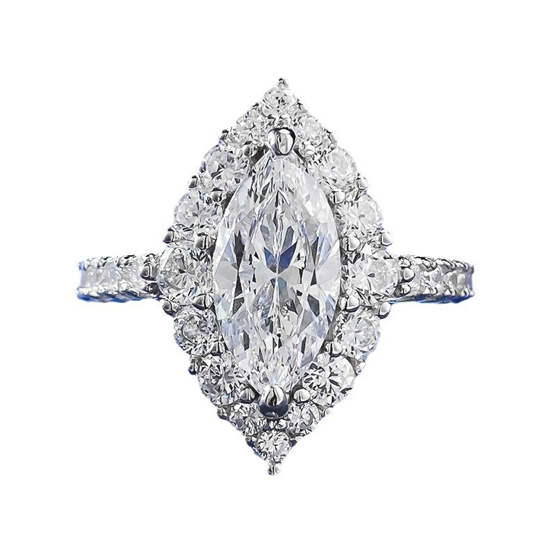 Jewelry Simulation Diamond Ring 6 * 12 Horse Eye White Diamond Ice Flower Cut Wedding Ring Women