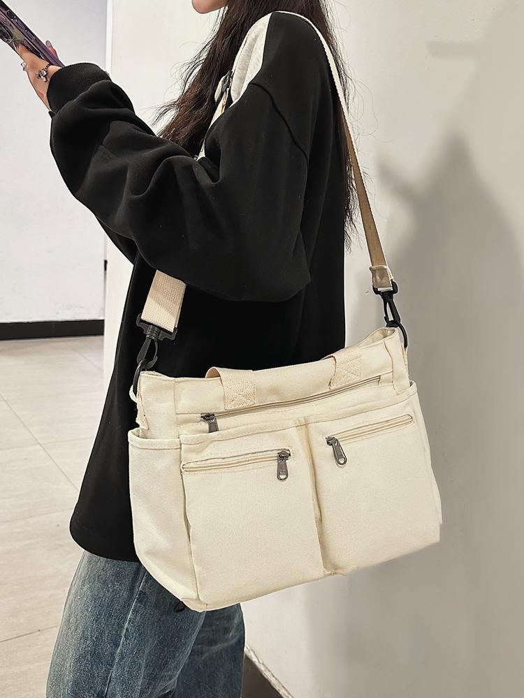 

Casual Interior Compartment Shoulder Bags Large Capacity Ctrasting Colors New Bags for Women Zipper Canvas Women s Handbags бежевый