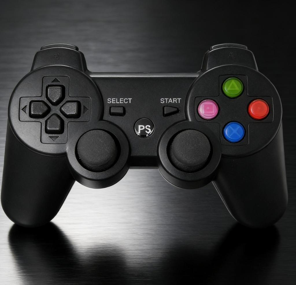 Wired Controller for PS3, Ergonomic Black, Colorful Buttons (Green/Pink/Red/Blue), Analog Sticks, No Lag