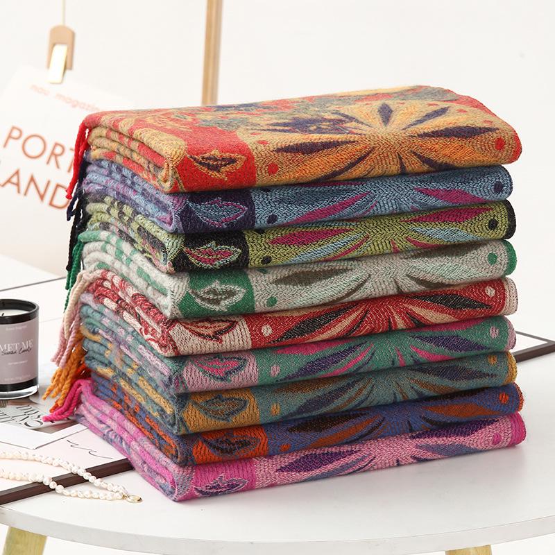 Ethnic Style 2026 Women's Cashmere Feel Scarf Shawl – Warm Travel Outerwear for Autumn & Winter