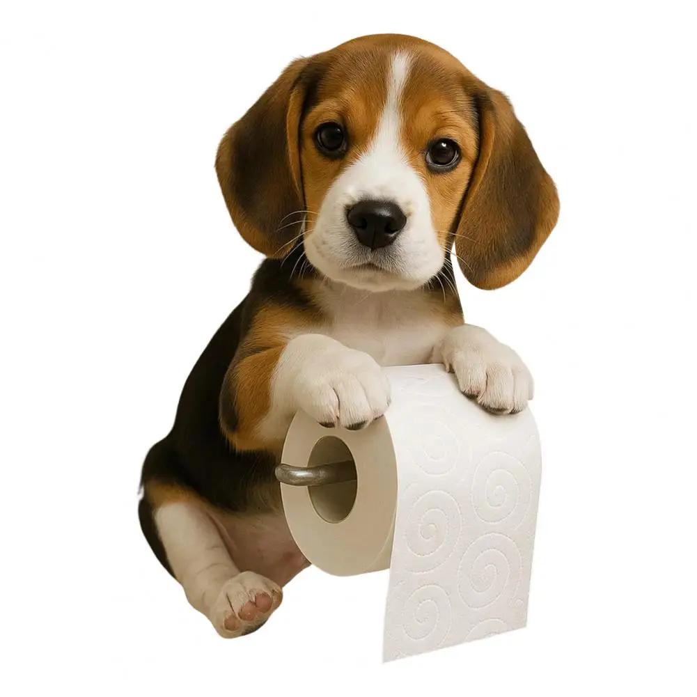 Fun Dog Wall-Mounted Toilet Paper Holder - Durable Resin Bathroom & Kitchen Tissue Roll Organizer Decor