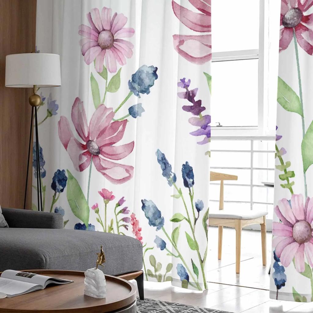 Summer Plants Flowers Butterflies Tulle Curtains For Living Room Sheer Curtain For Bedroom Kitchen Blinds Voile Curtains