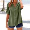 Dames Shirt V-hals Korte Mouw Knoopsluiting Shirt Tops Effen Kleur Losvallend Casual Blouse Dagelijkse Kleding