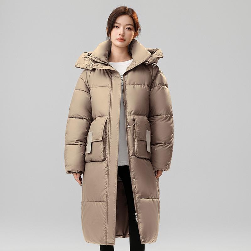 New cotton-padded clothes, long thickened coats, loose women's knee-length hooded cotton-padded jackets, warm cotton-padded clothes women