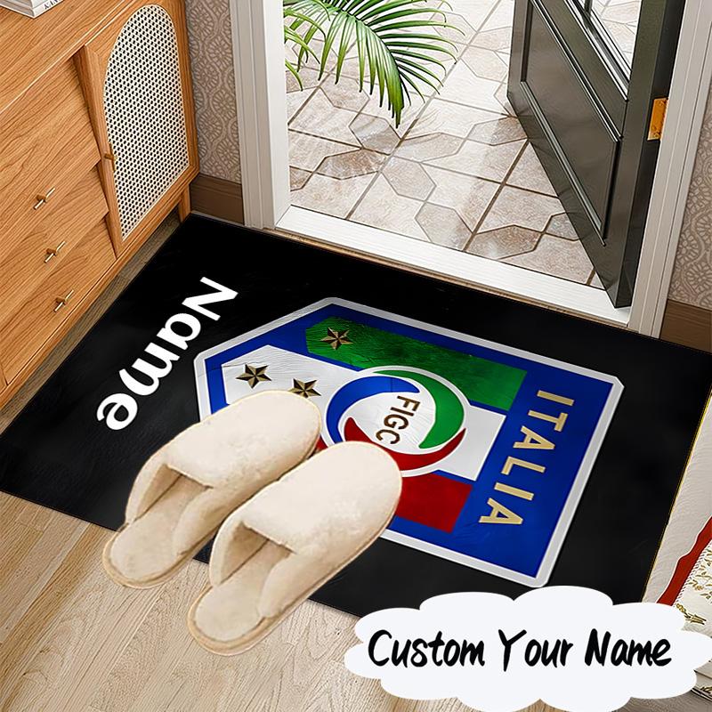 Custom Name Italian Football Crest Rug for Living Room, Game Rooms, Office, Bedroom, Floor Mat Playful Design, fan gifts Christmas decor