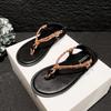 Fashion Mixed Color Rope Strap Thong Sandals Women Flat Heel Clip Toe Gladiator Sandalias Mujer Back Hook Summer Beach Shoes Big Size 43