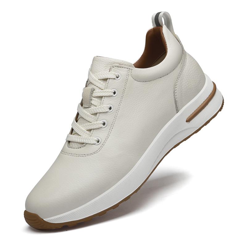 

2025 New Man Casual Shoes for Men Lace Up Lightweight Sneakes Mens Vulcanized Footwear Genuine Leather Breathable Skate Shoes 38 бежевый