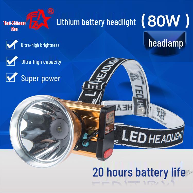 80W LED Rechargeable Headlamp - High-Power Aluminum Alloy Light for Outdoor Fishing