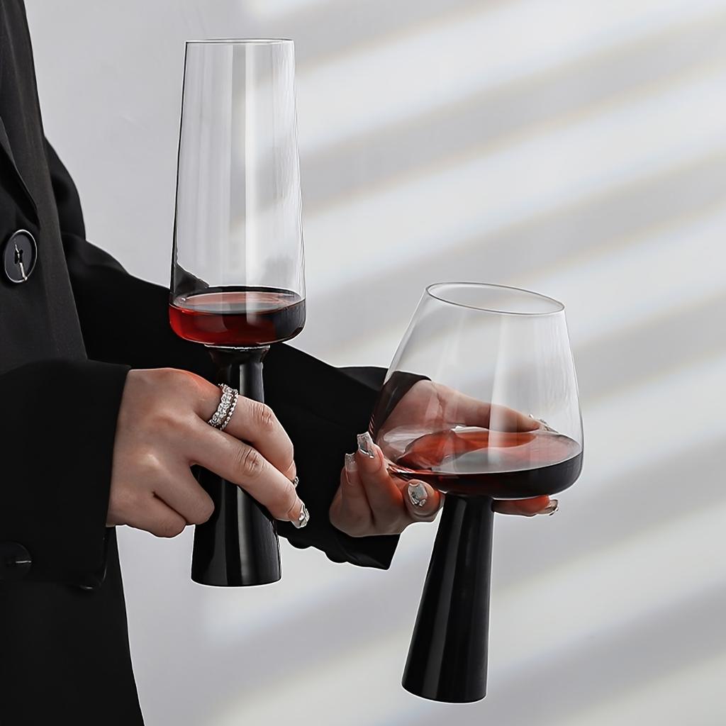 Retro Black Pillar Glass Simple Cool Round Glass Cups Creative Handmade Glass Wine Glasses Champagne Mojito Cocktail Cups Gifts