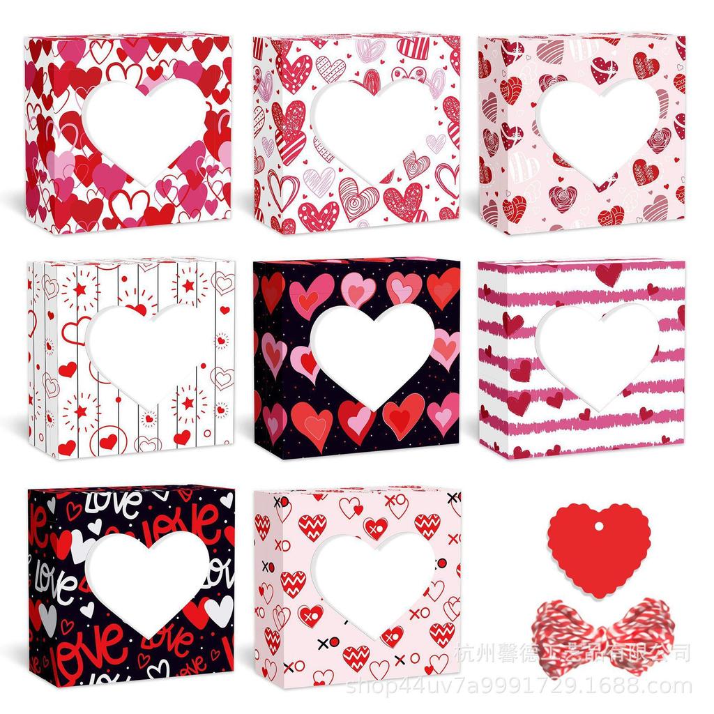 WTEMPO Valentine's Day Gift Boxes with Heart Shaped Design Clear Window DIY Foldable Printed Paper Packaging Boxes Wedding Party Supplies Gift Giving