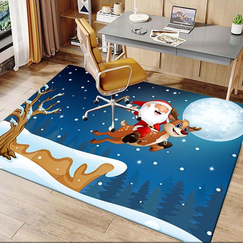 Christmas Santa Claus Deer Snow Night Moon Winter Scene Wall Sticker Home DecorOffice Mat Perfect for Home Decor Office Desk Chair Rugs Chai