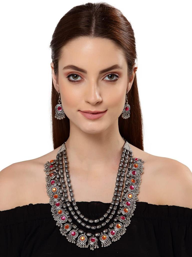 Latest Stylish Fancy Oxidised Silver Tribal Necklace Jewellery Set for Women Multicolor, One, Pure Silver, No Gemstone