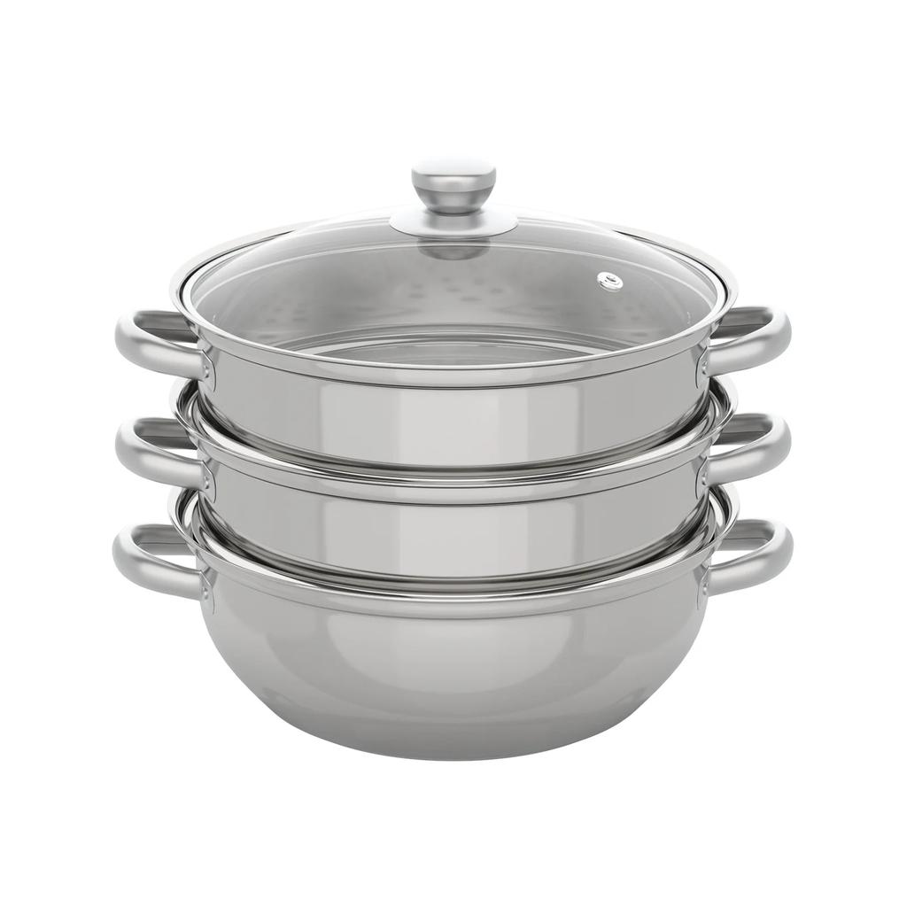 Steamer for Cooking, Stainless Steel Steamer Pot, Food Steamer 11'' Steam Pots with Lid 3-tier for Cooking Vegetables, Seafood