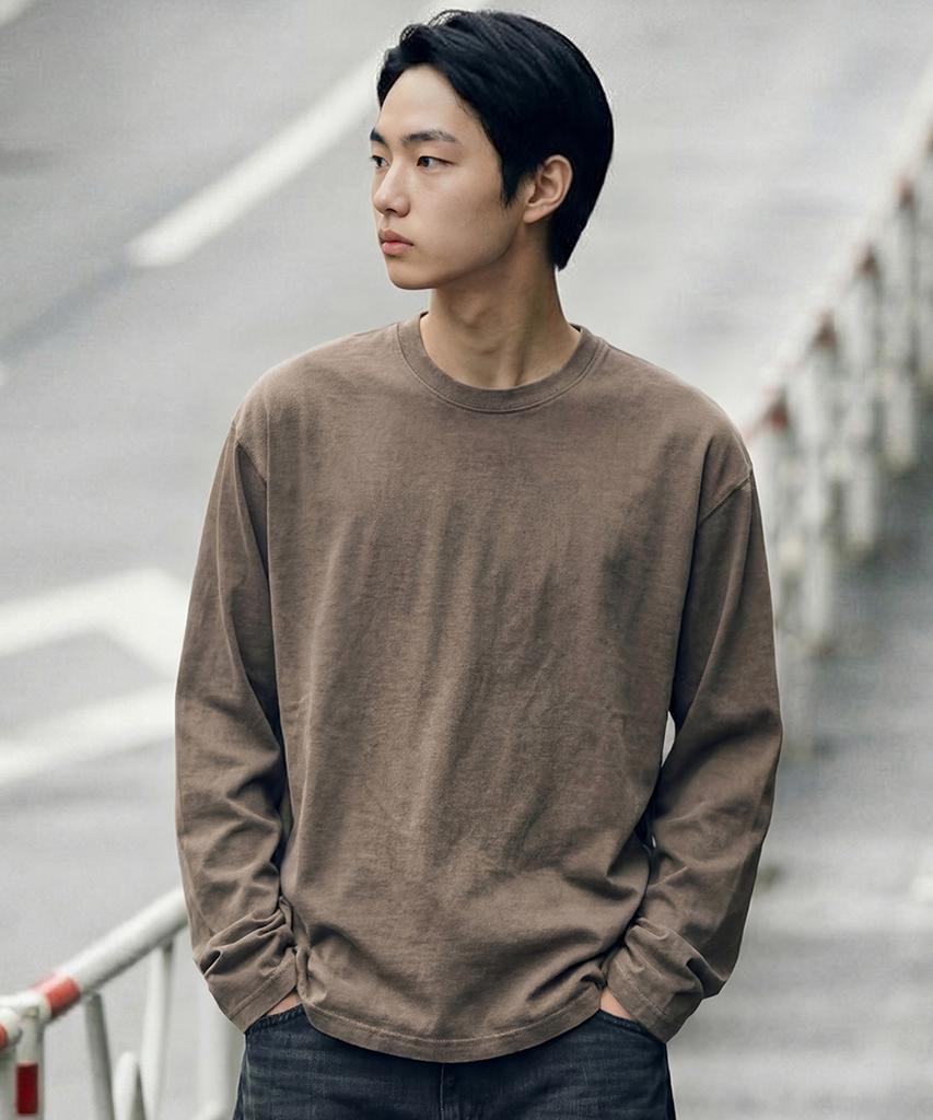 Jemeot Boy Crop Pigment Long Sleeve T-Shirt Brown Kjlt2683