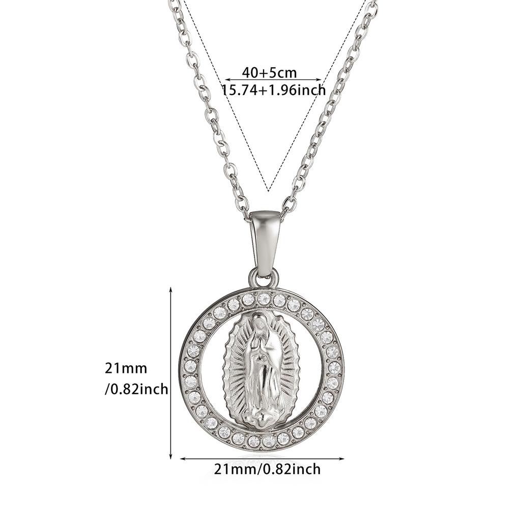 Virgin Mary Pendant With Diamonds Necklace For Women Gold Color Medal Charm Stainless Steel Religious Punk Jewelry Easter Gift