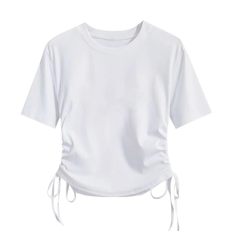 

Women s Summer Cotton Slim-Fit Short-Sleeve T-Shirt with Drawstring Waist