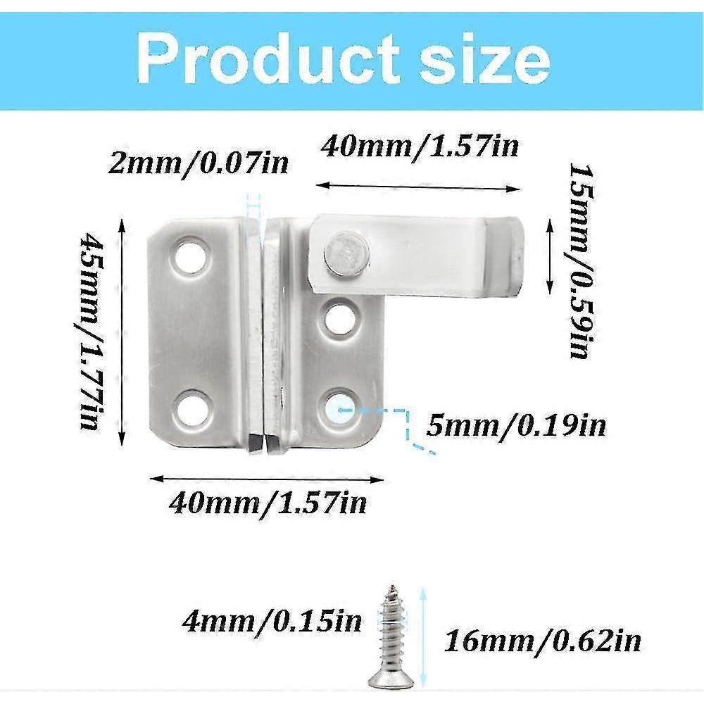 2 Pairs Slide Bolt Gate Latch Stainless Steel Brushed Finish Padlock Anti-theft Hasp With Screws - DD