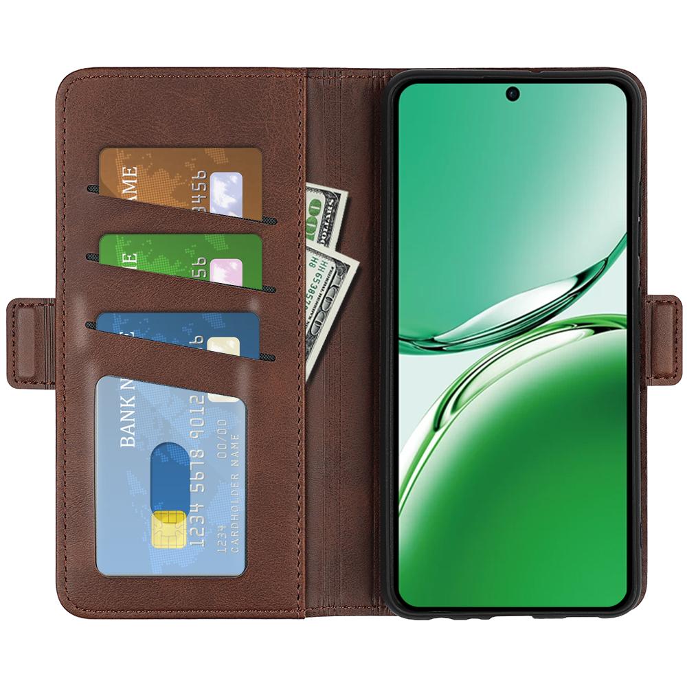 

For Oppo Reno12 F 5G Case Calf Texture Leather Stand Wallet Phone Cover Brown
