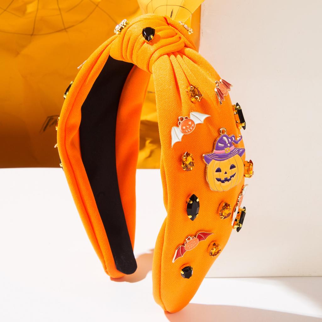 New Halloween-themed Knotted Headband for Women European-American Style Polyester Fiber Uniquely Stylish Diamond-studded Bat