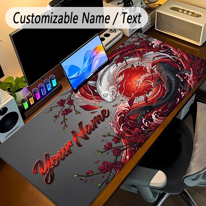 Koi Fish Theme Personalized Mouse Pad Custom Name Text Non Slip Desk Pad For Laptop Office Desktop