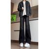 Black pleated scimitar jeans men's American high street vibe pants washed retro slim straight micro-pull pants
