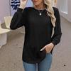 women's Hollow Out Textured Puff Long Sleeve Crew Neck T-Shirt Casual Loose Fit Blouse Top