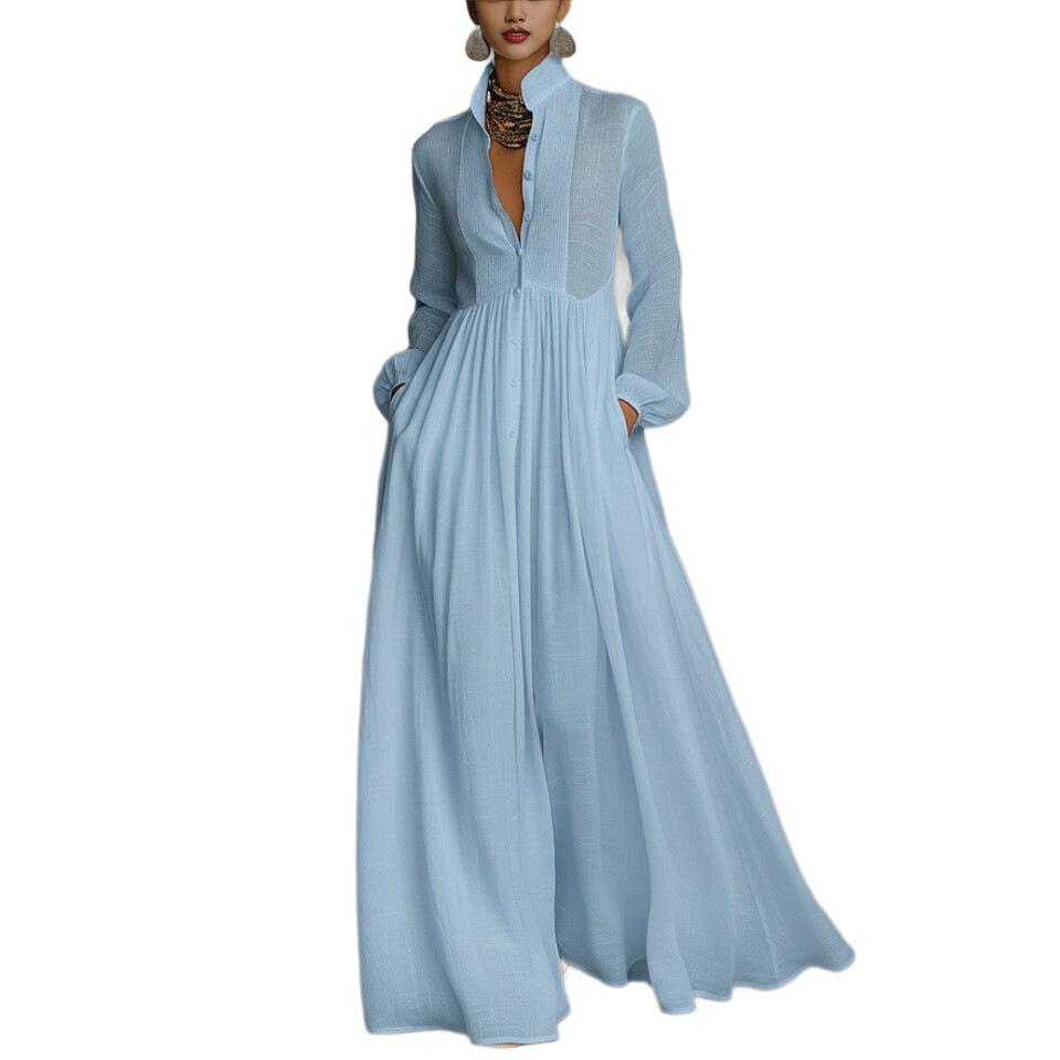 2026 European and American Fashion Cross-border Explosion, Long Sleeves, Waist and Thin A-shaped Long Skirt, Elegant Temperament and Vacation Even