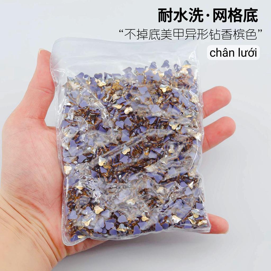 Mesh Bottom Nail Art Diamond, Champagne Special-Shaped Diamond, Small Size, No Bottom Nail Drill, Washable Flat Bottom Special-Shaped Whole Batch