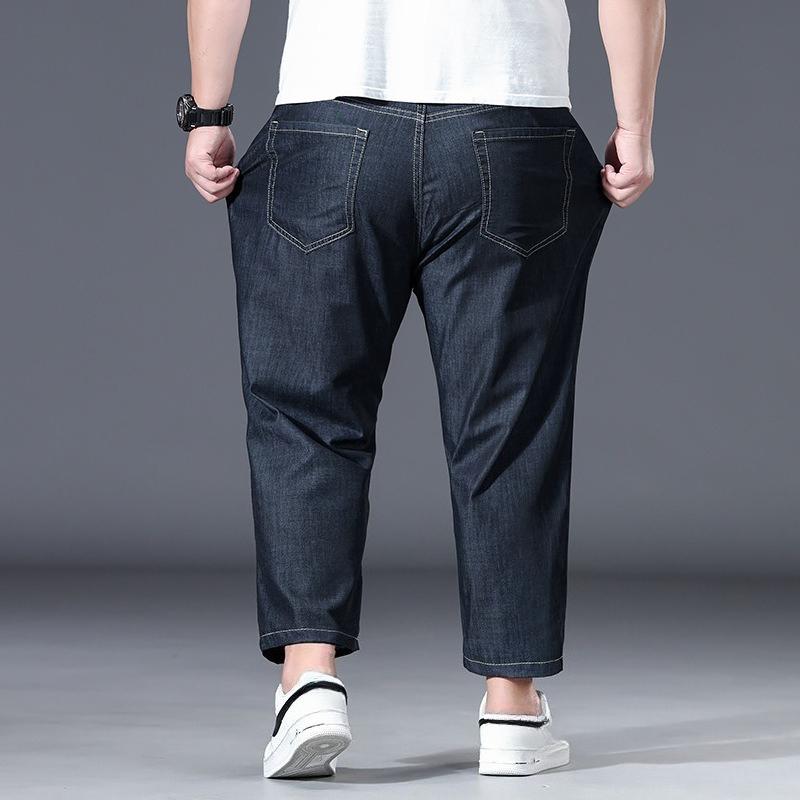 Spring/Summer Tencel Denim Trousers for Men - Extra Large Size Business-Casual Versatile Mid-High Stretch Relaxed Fit Trousers