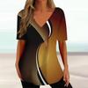 Gradient Stripes Printed V-neck Short Sleeved T-shirt Versatile Comfortable Fashionable Casual Women's T-shirt