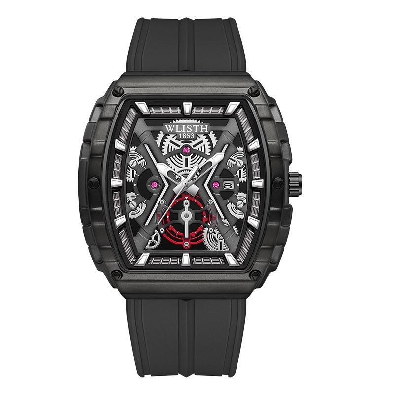 Volis Barrel-Shaped Men s Outdoor Skeleton Watch with Curved Gradient Mirror