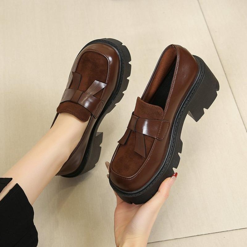 Round Toe Deep Mouth Loafers Women's Fashion Bow Platform Non-Slip Wear-Resistant Kitten Heels
