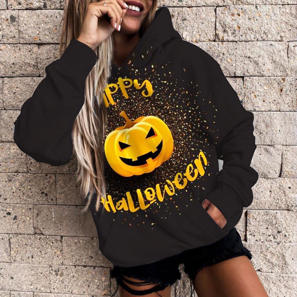Autumn 3D Pumpkin Printed Hoodies Fashionable Casual Sports Long Sleeved Women's Hooded Sweatshirts