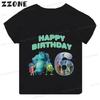 Monsters Inc University Print Cartoon Girls Clothes 1 2 3 4 5 6 7 8 9 Years Birthday Kids T shirt Baby Boys Children T-Shirt