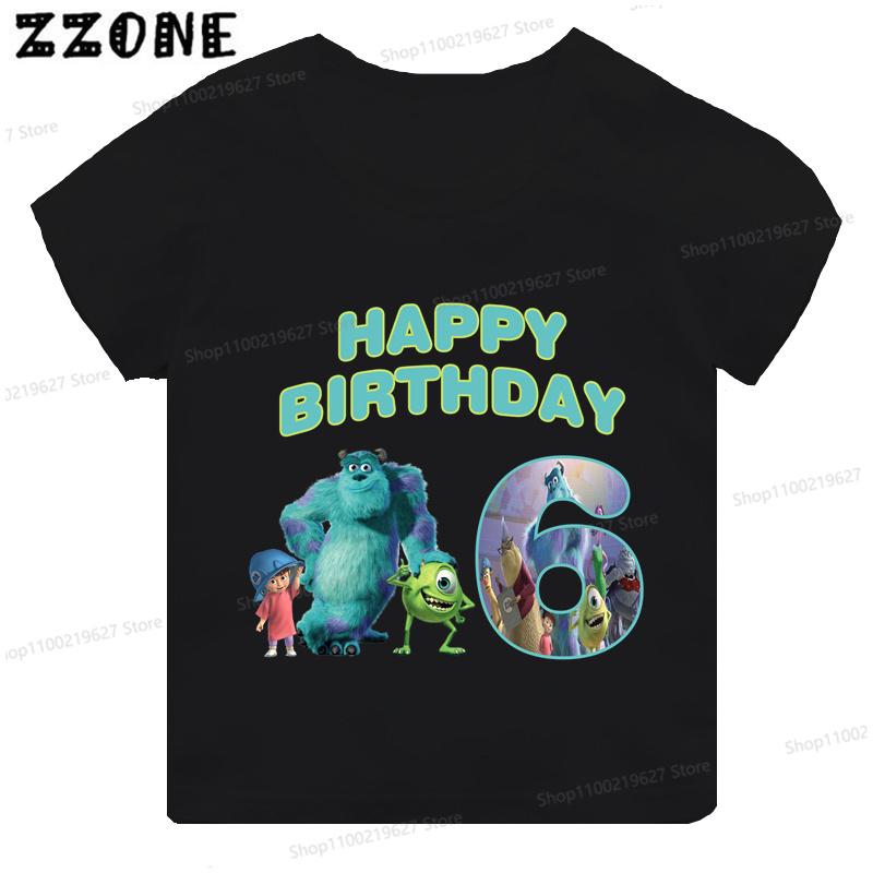 Monsters Inc University Print Cartoon Girls Clothes 1 2 3 4 5 6 7 8 9 Years Birthday Kids T shirt Baby Boys Children T-Shirt