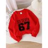 Kids Girls Crewneck Sweatshirt, Varsity Font "SIX SEVEN" Number 67 With Cute Bow Decor Print White Soft Fleece Pullover For 7th Birthday