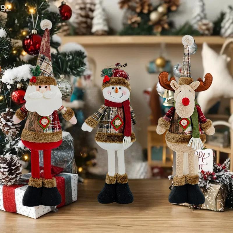 Retractable Christmas Decorative Dolls Set Reindeer Snowman Santa Claus Standing Ornaments Merry Christmas Home Party Decor