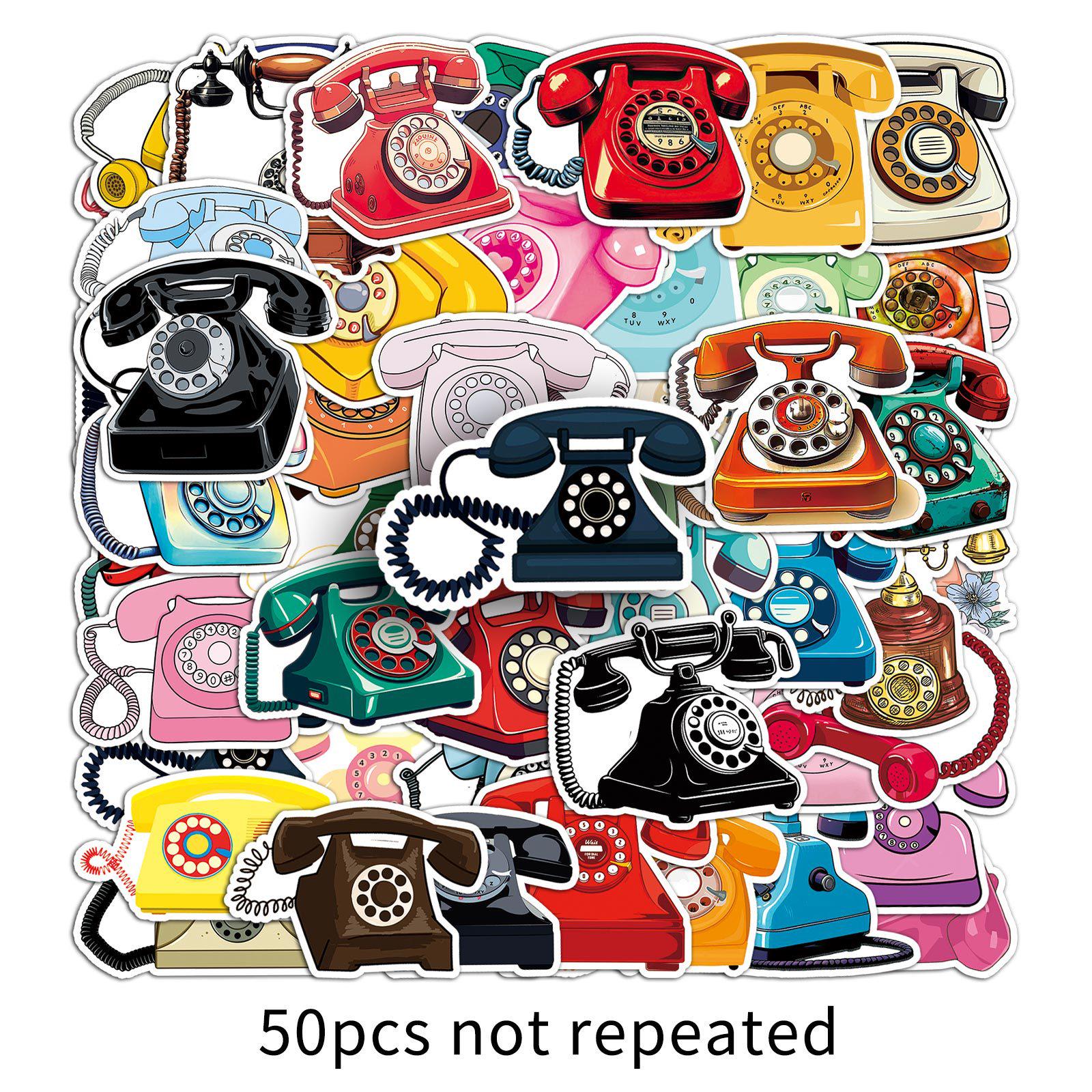 50PCS Retro Hong Kong Style Telephone Stickers for Creative DIY Decoration and Journaling