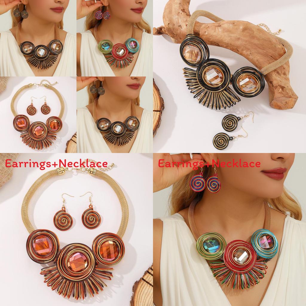 Trendy Geometric Jewelry Set With Crystal Accents And Electroplated Finish For Casual Wear